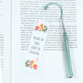 Acrylic bookmark with cute cartoon birds and inspirational quote 'Perched on pages. Ready for adventure'. Perfect gift for book lovers. Durable, lightweight design from Georgie's Grove