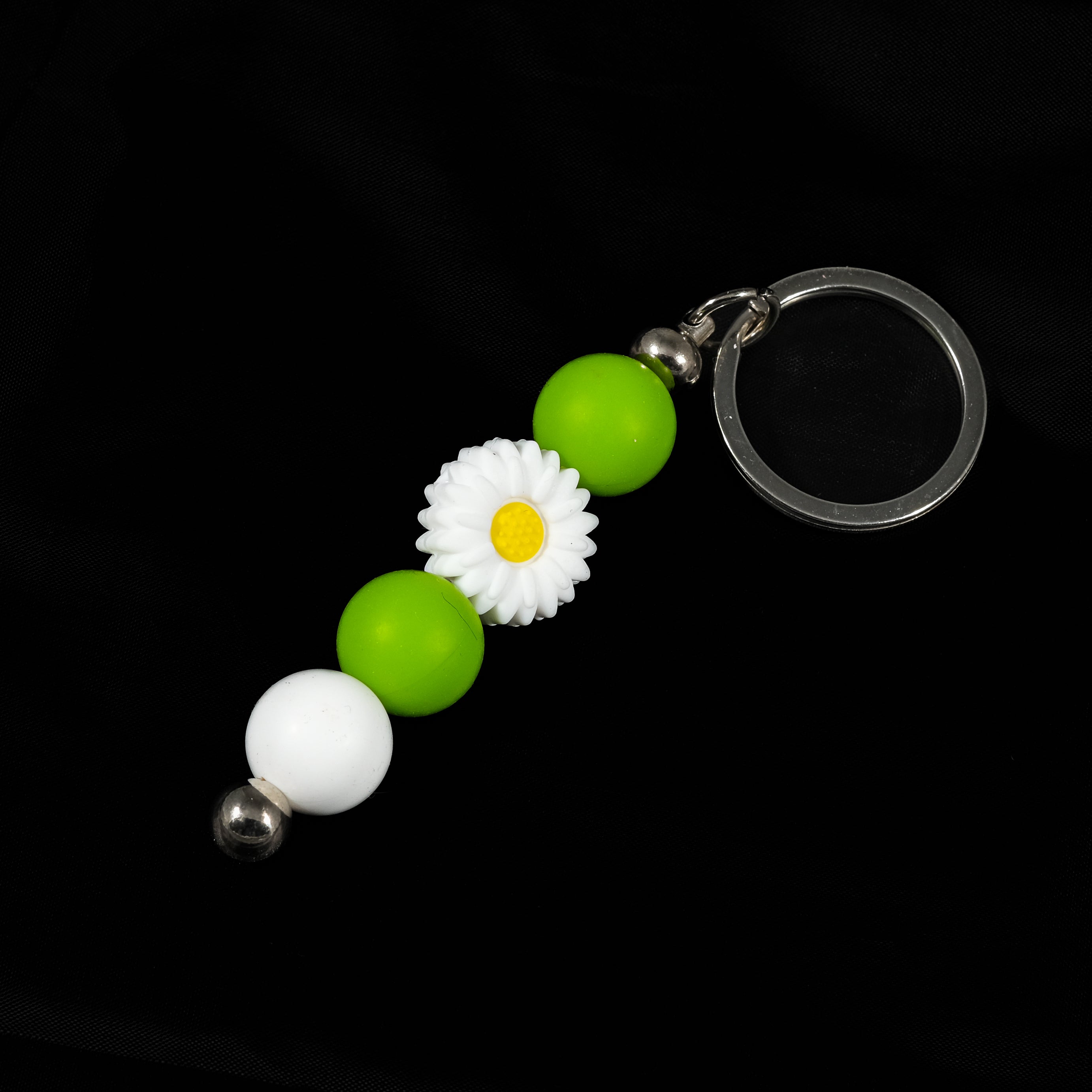 White Daisy Keychain with Apple Green Accents