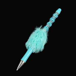 Whether you're jotting down notes, signing documents, or journaling your thoughts, this charming blue fluffy beaded pen brings a smile to every stroke