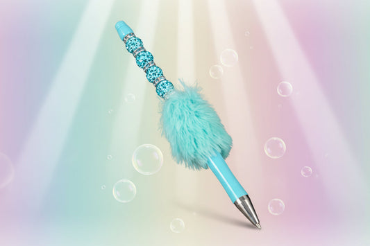 Whether you're jotting down notes, signing documents, or journaling your thoughts, this charming blue fluffy beaded pen brings a smile to every stroke