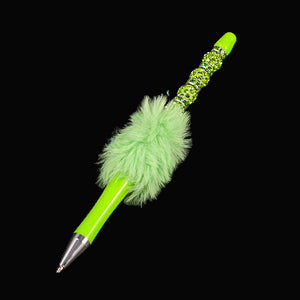 Whether you're jotting down notes, signing documents, or journaling your thoughts, this charming green fluffy beaded pen brings a smile to every stroke