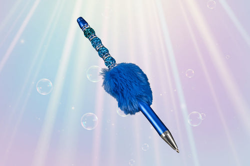 Whether you're jotting down notes, signing documents, or journaling your thoughts, this charming dark blue fluffy beaded pen brings a smile to every stroke