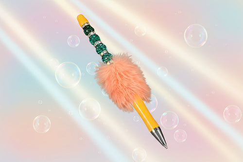 Whether you're jotting down notes, signing documents, or journaling your thoughts, this charming peach fluffy beaded pen brings a smile to every stroke