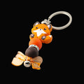Fox and bow charm keychain with orange and brown beads and sparkly rondelles