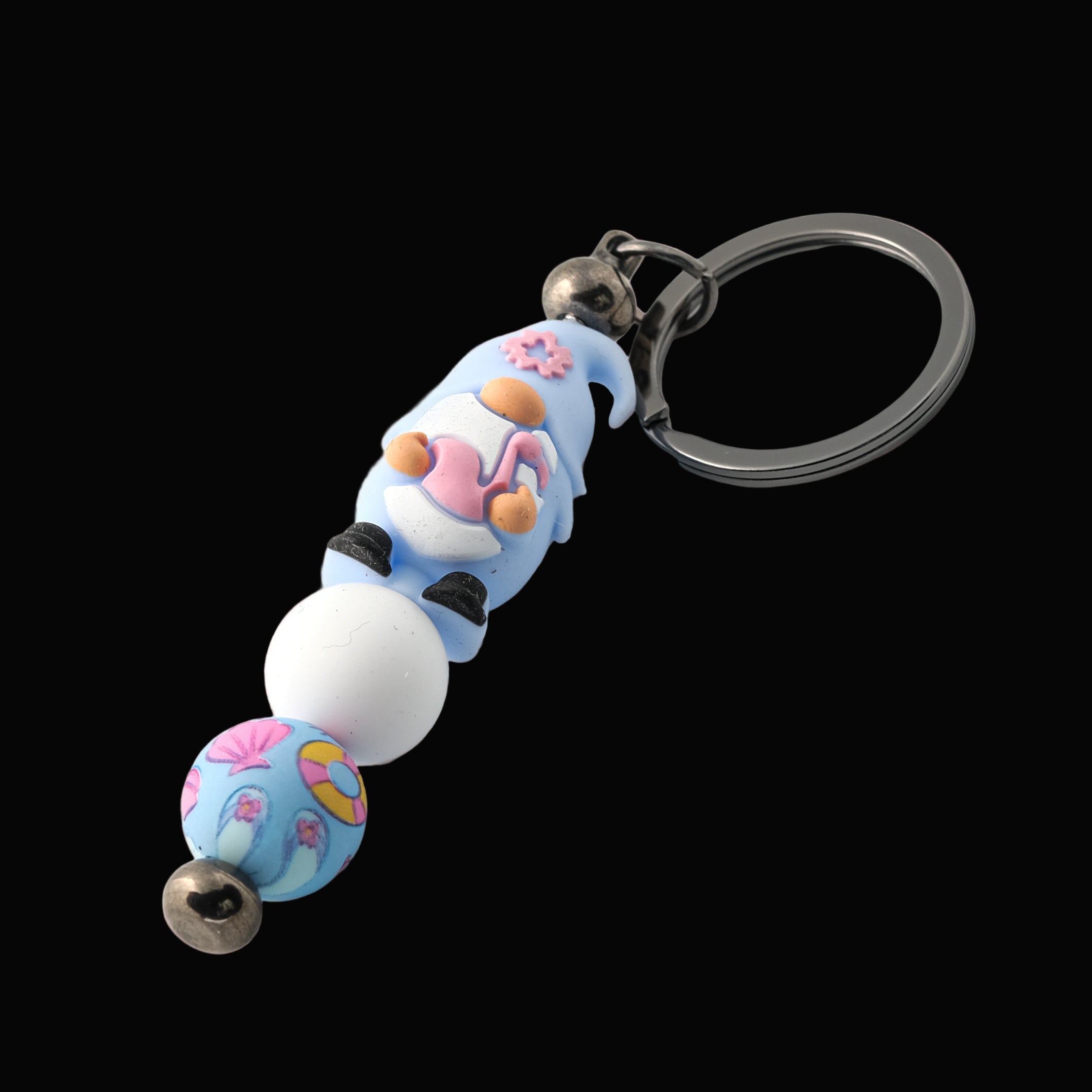 Blue Gnome charm keychain with blue and white beads&nbsp;