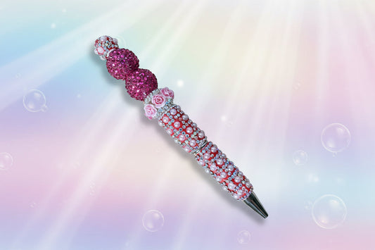 Luxurious red plush beaded ballpoint pen with smooth black ink. Tactile, stylish & perfect for gifts. Add personality to your writing at Georgie's Grove.